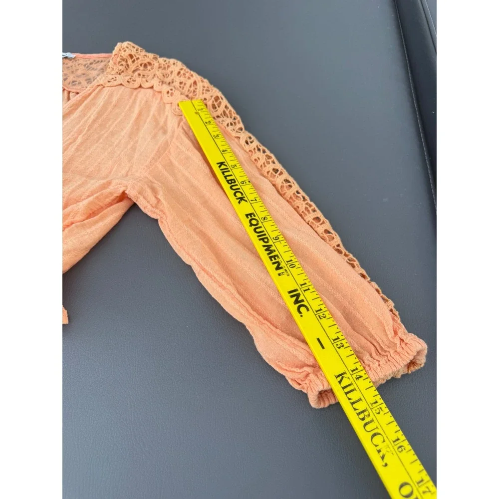 American Eagle Peach Crochet Lace Tie Front Crop Top Gauze Medium boho coue